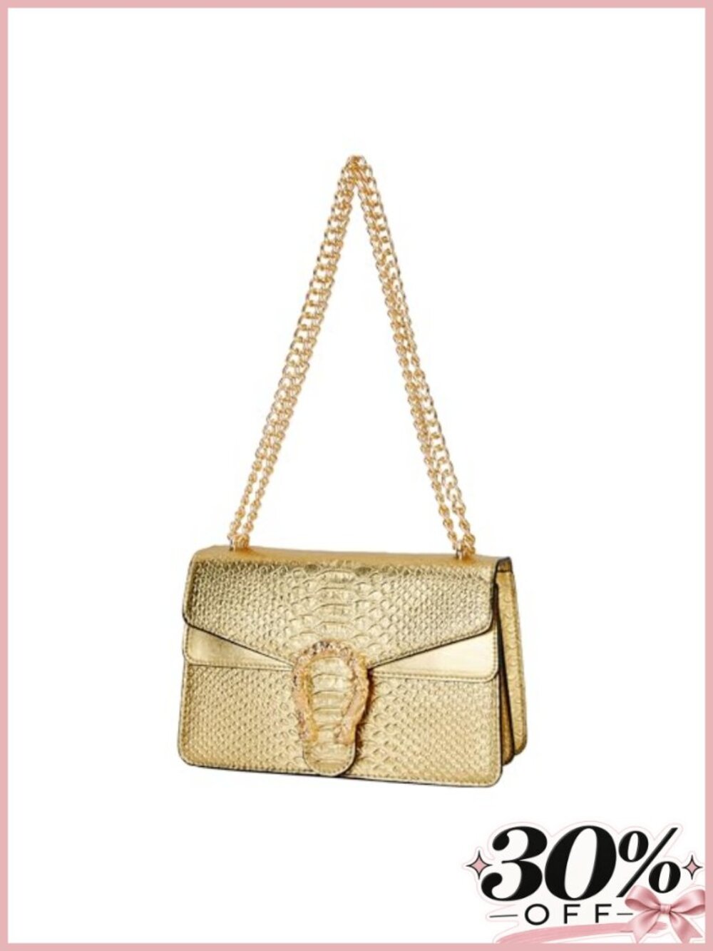 Faux Leather Snake Print Crossbody Bag Chain Shoulder Purse Square Satchel